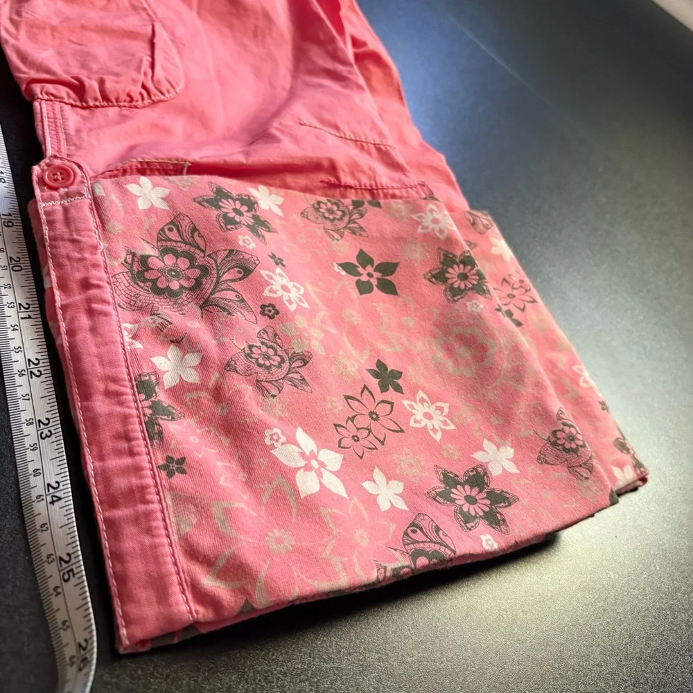 Y2K style Esprit Mini Girls Pink Cargo Pants‎ Floral Print Size 10 wide leg - Picture 6 of 7